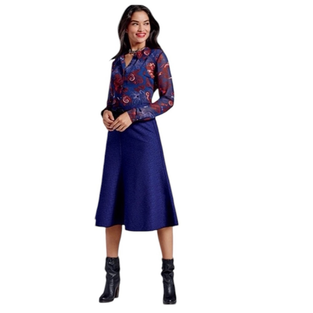 CAbi #3097 Sz 4 Navy Blue Textured Tulip Skirt